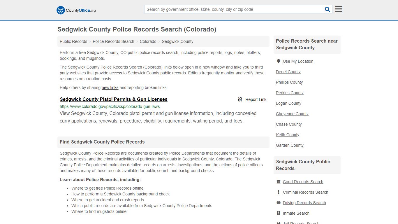 Sedgwick County Police Records Search (Colorado) - County Office